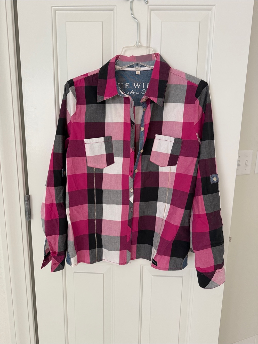 Blue Willi's Pink Black White Plaid Button-Up Shirt